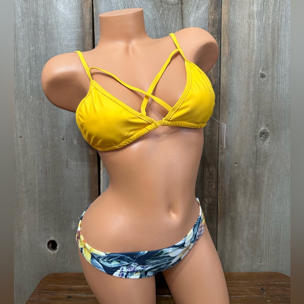 FINAL PRICE October Love Strappy Cheeky Bikini Golden Yellow Floral Size Small